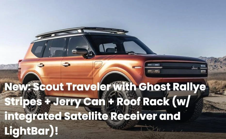 Slate Auto Pickup Truck Official: Scout EV Pickup & SUV debut w/ Gas Range Extender, 4x4, BOF, Lockers, Sway Bar Disconnect -- All Specs, Wallpapers, Video v-ghost-rallye-stripes-jerry-can-roof-rack-jpg-jpg