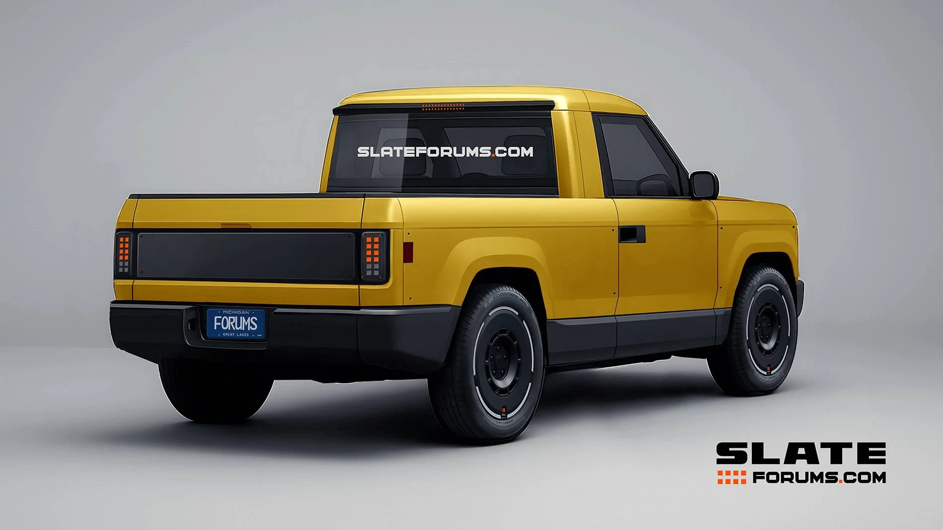 Slate Auto Pickup Truck Our Slate Pickup Truck Previews in Various Colors 2026 2027 Slate Pickup Truck SlateForums_Slate_Rear Yello