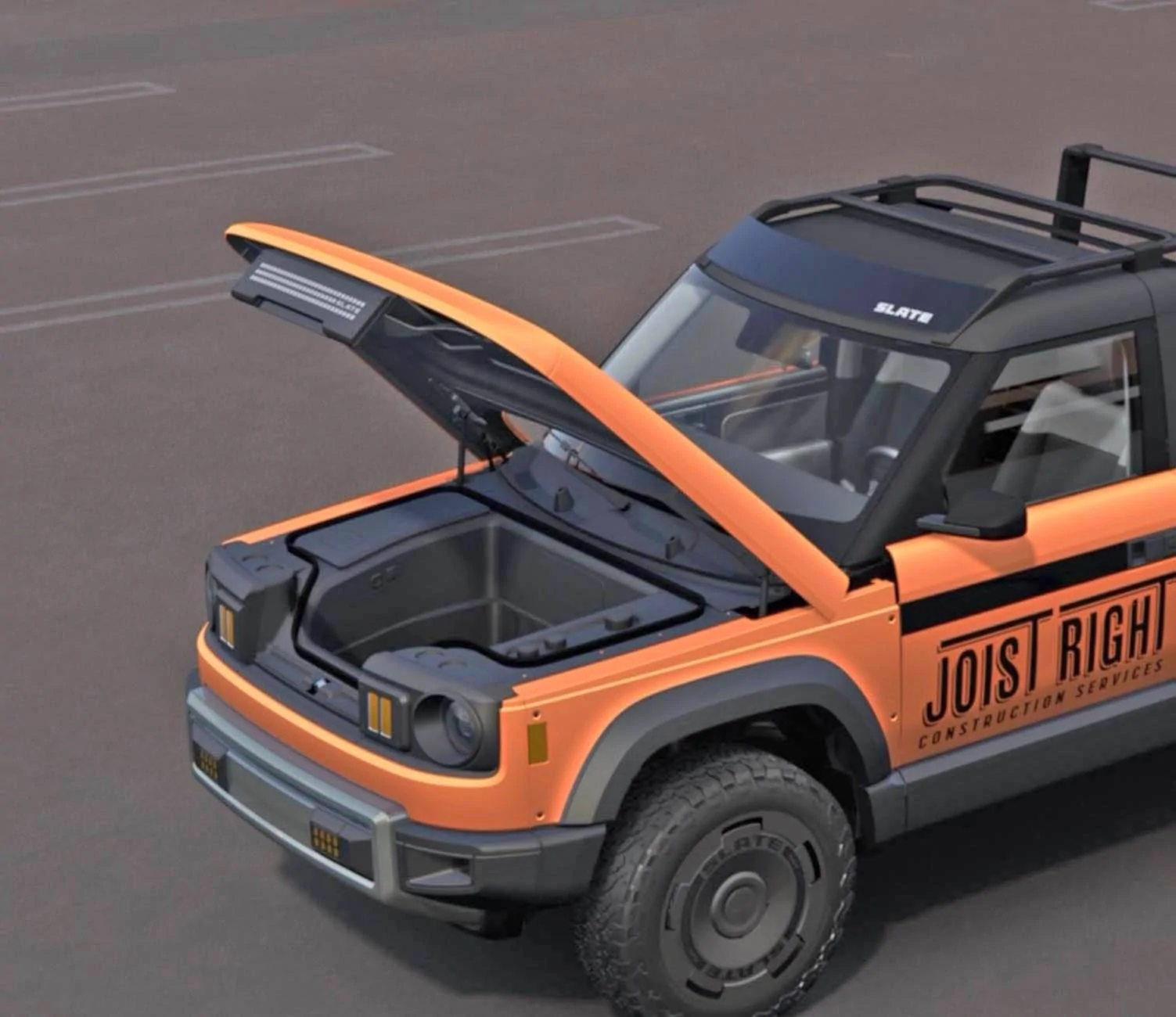 Slate Auto Pickup Truck Slate pickup sighting in downtown Warsaw, IN! (w/ frunk, bed, charging port closeup) Screenshot 2025-05-07 at 6.29.53 PM