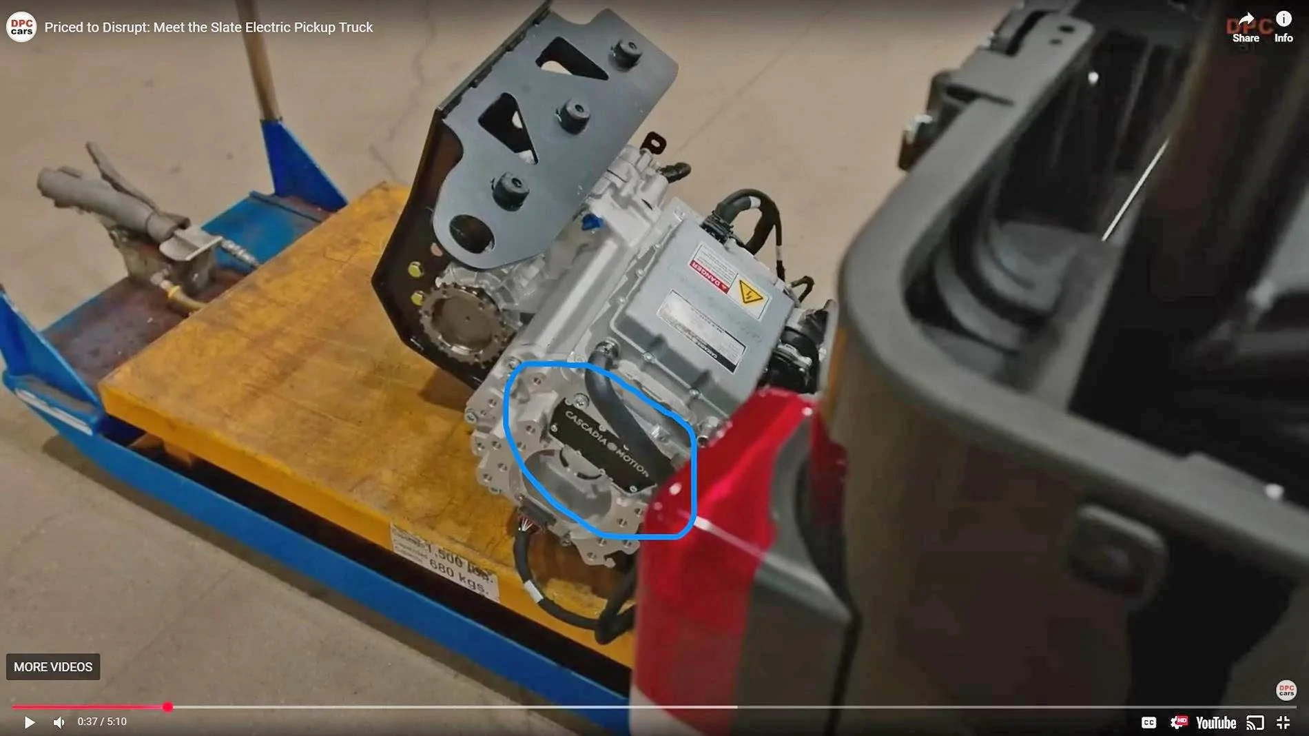 Slate Auto Pickup Truck Drive Unit / Motor supplier appears as Cascadia Motion (BorgWarner) in Slate prototype video cascadia