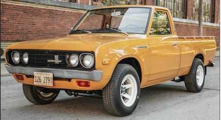 Slate Auto Pickup Truck Slate truck size shown parked inside garage first look video (in pickup and SUV form) Early_70s_Datsun_620_Poicku