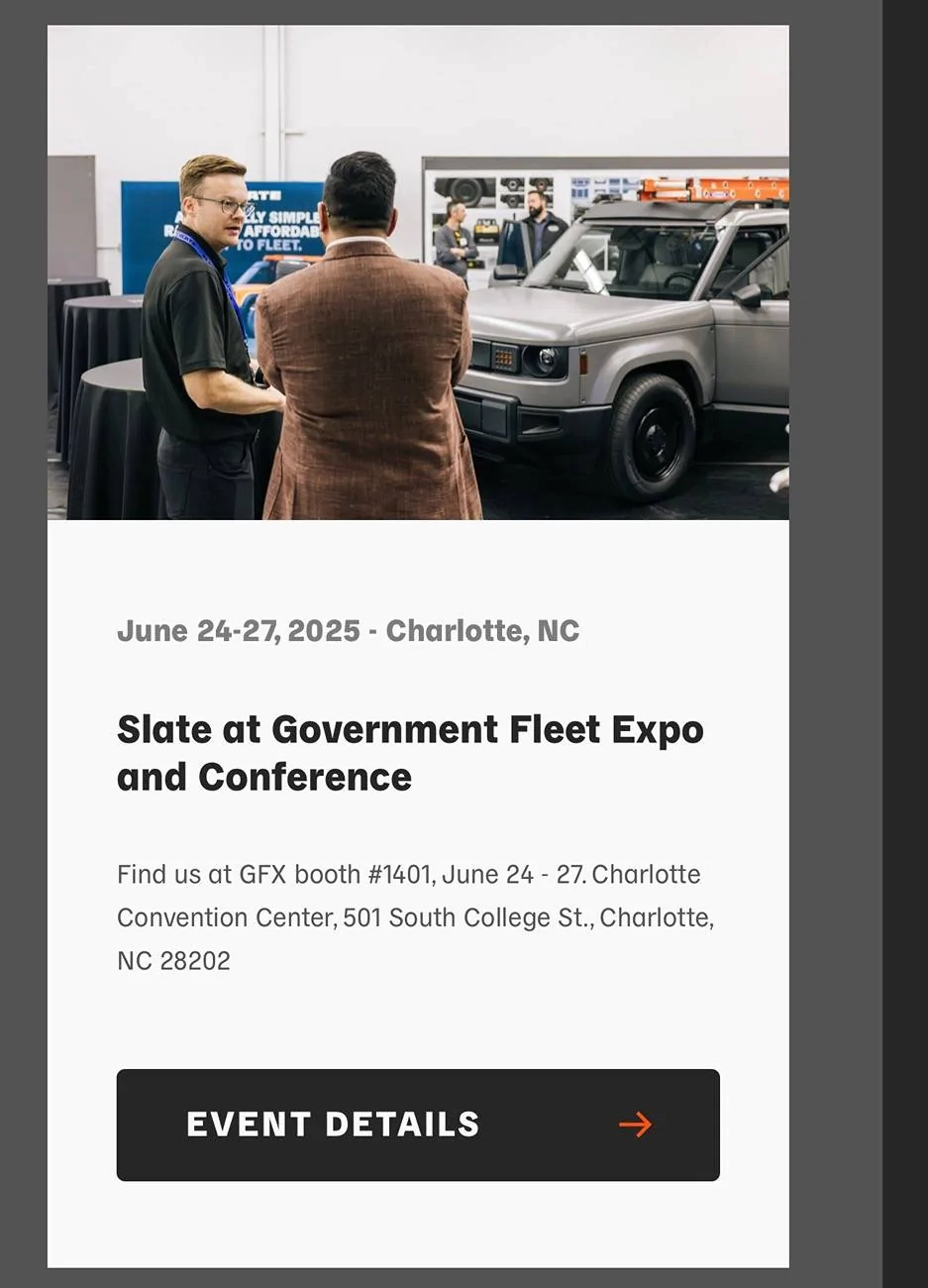 Slate Auto Pickup Truck Slate is at Government Fleet Expo in Charlotte, NC (June 24-27) IMG_2071