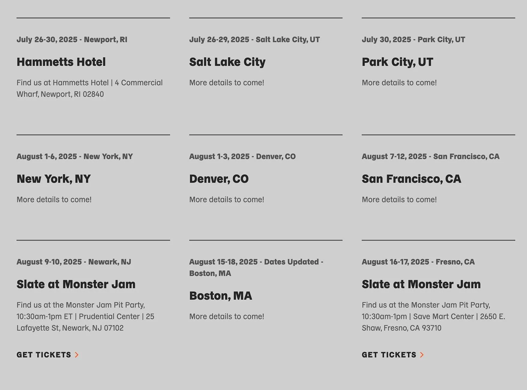 Slate Auto Pickup Truck New Slate tour locations & dates! CA, CO, MA, NJ, NY, RI, UT (as of 7/21/25) Slate tour locations dates