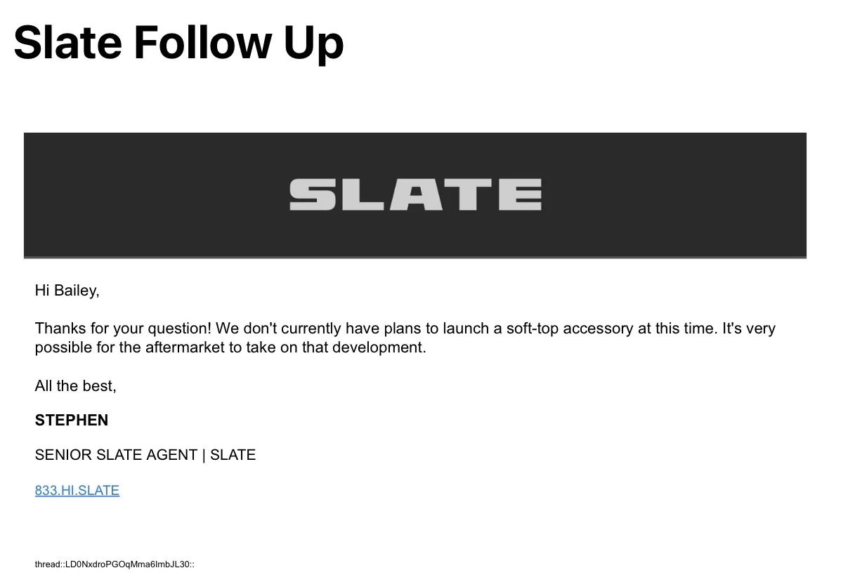 Slate Auto Pickup Truck Video walkthrough from MotorTrend on the Slate Open Air kit IMG_2314