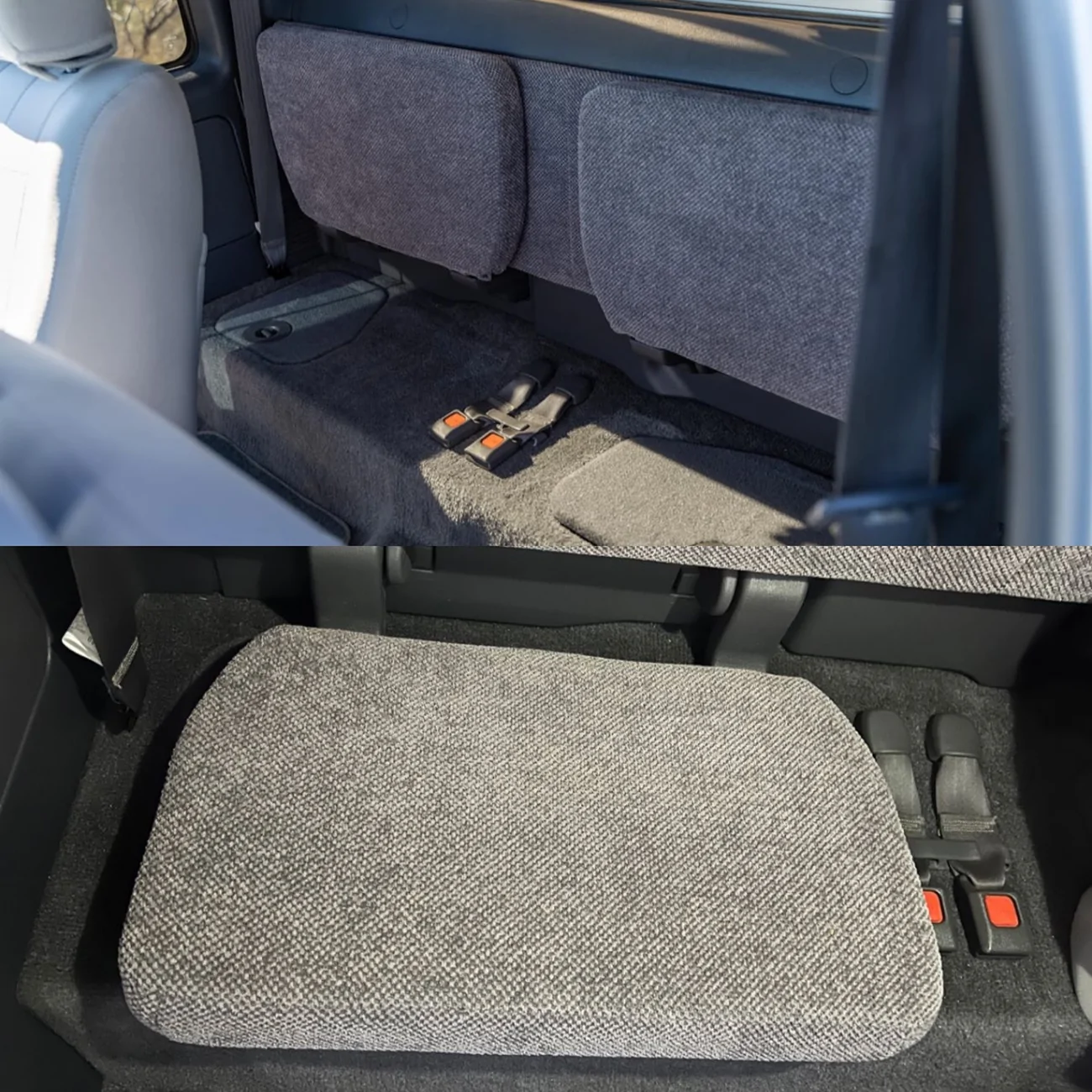 Slate Auto Pickup Truck 3 adults fit in second row rear bench seats. Legroom and shoulder room look! IMG_3791