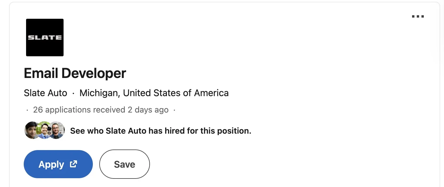 Slate Auto Pickup Truck Slate Auto hiring email developers Screenshot 2025-11-30 at 8.00.39 AM