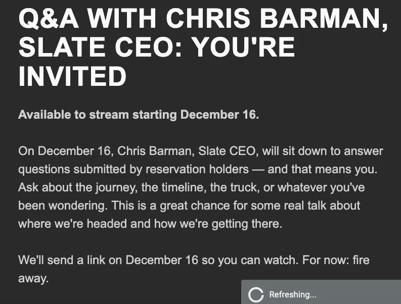Slate Auto Pickup Truck Q&A for Chris Barman, Slate CEO Slate_Q-n-A