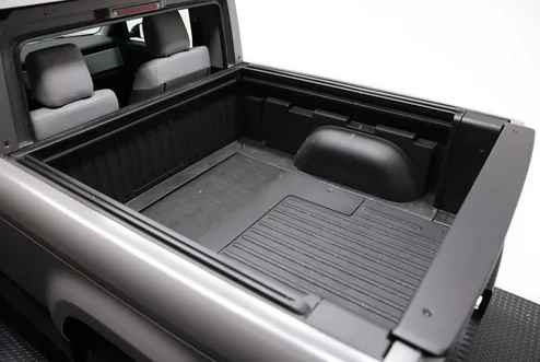 Slate Auto Pickup Truck Video: Slate SUV top rear glass hinge flips up + cargo area room / size (relative to hockey bag) Slate_Pickup_Rear_Window_Removed-1a