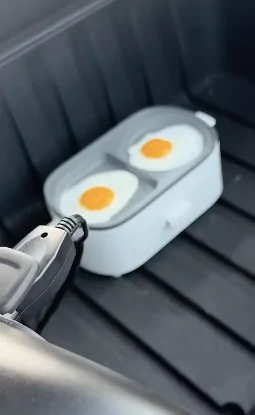 Slate Auto Pickup Truck Add-on inverter for V2L Frunk_Egg_Cooker