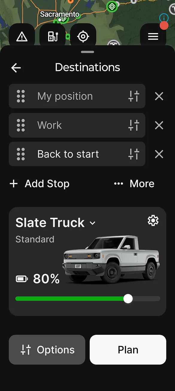 Slate Auto Pickup Truck Plan Slate road trips with ABRP Screenshot_20260415-063303