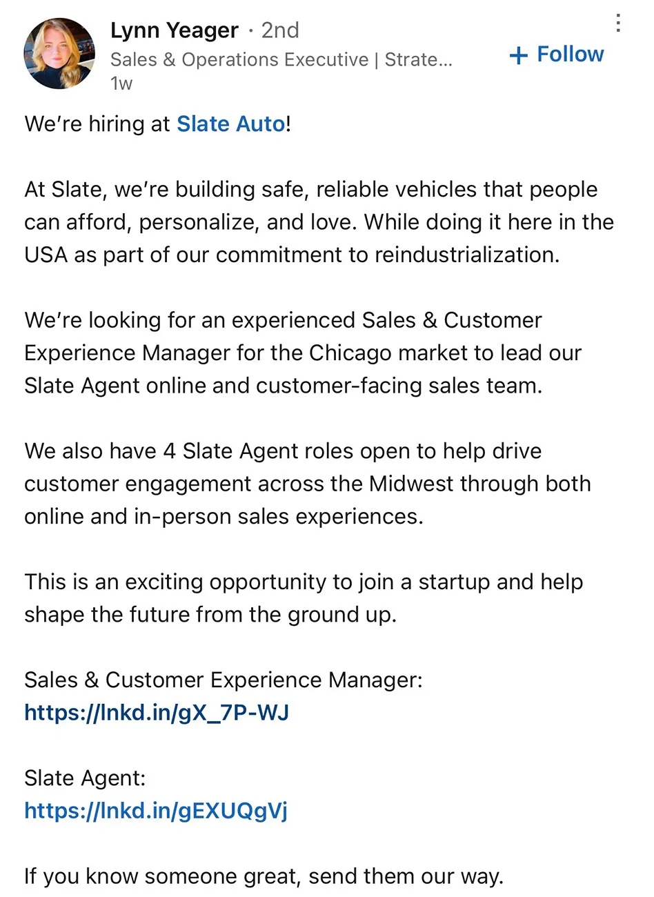 Slate Auto Pickup Truck Slate hires Head of Sales, Lynn Yeagar, from Lucid IMG_6822