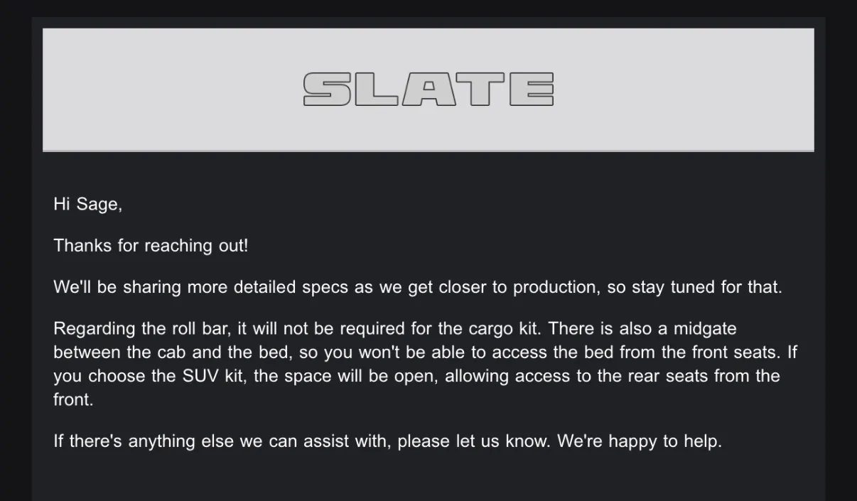 Slate Auto Pickup Truck What are your thoughts on the Panel Van / Cargo Kit setup? IMG_1902