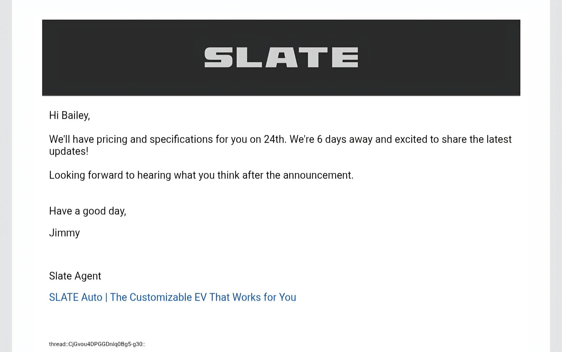 Slate Auto Pickup Truck $24,950! Blank Slate Price announced 2515