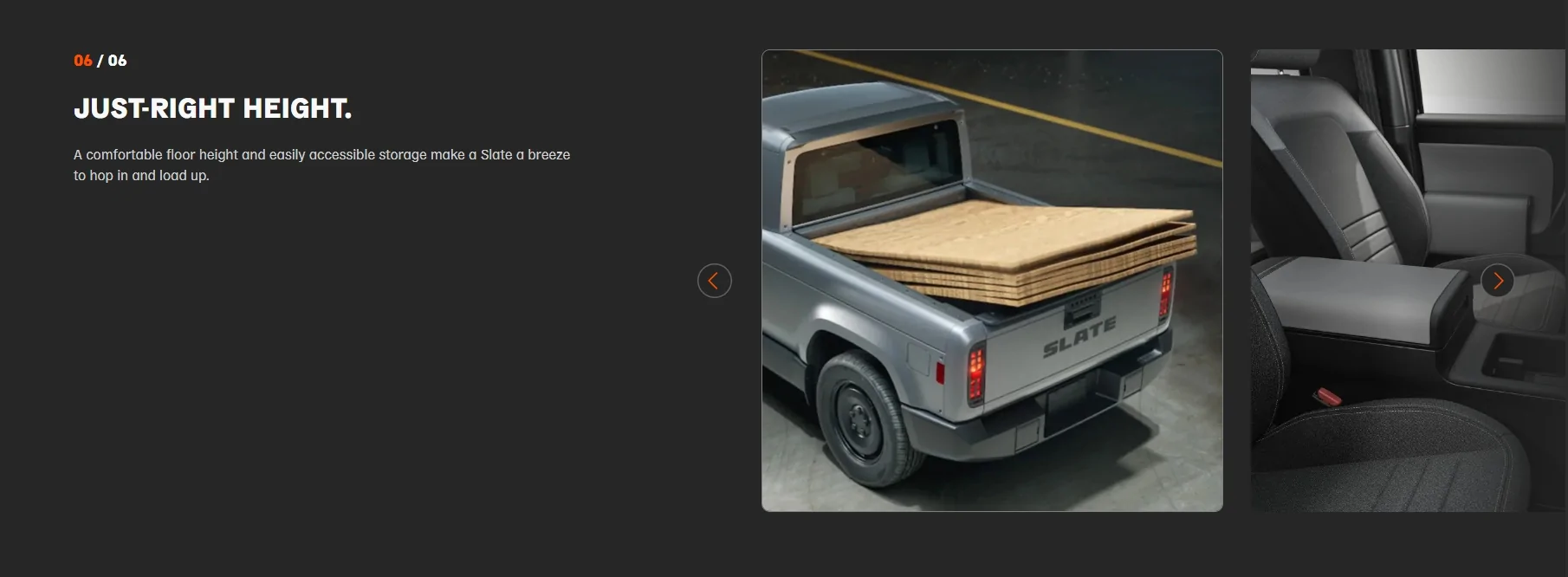 Slate Auto Pickup Truck New pics show updated center console, new speaker (radio?) dashboard panel, carrying plywood with tailgate up screenshot.450