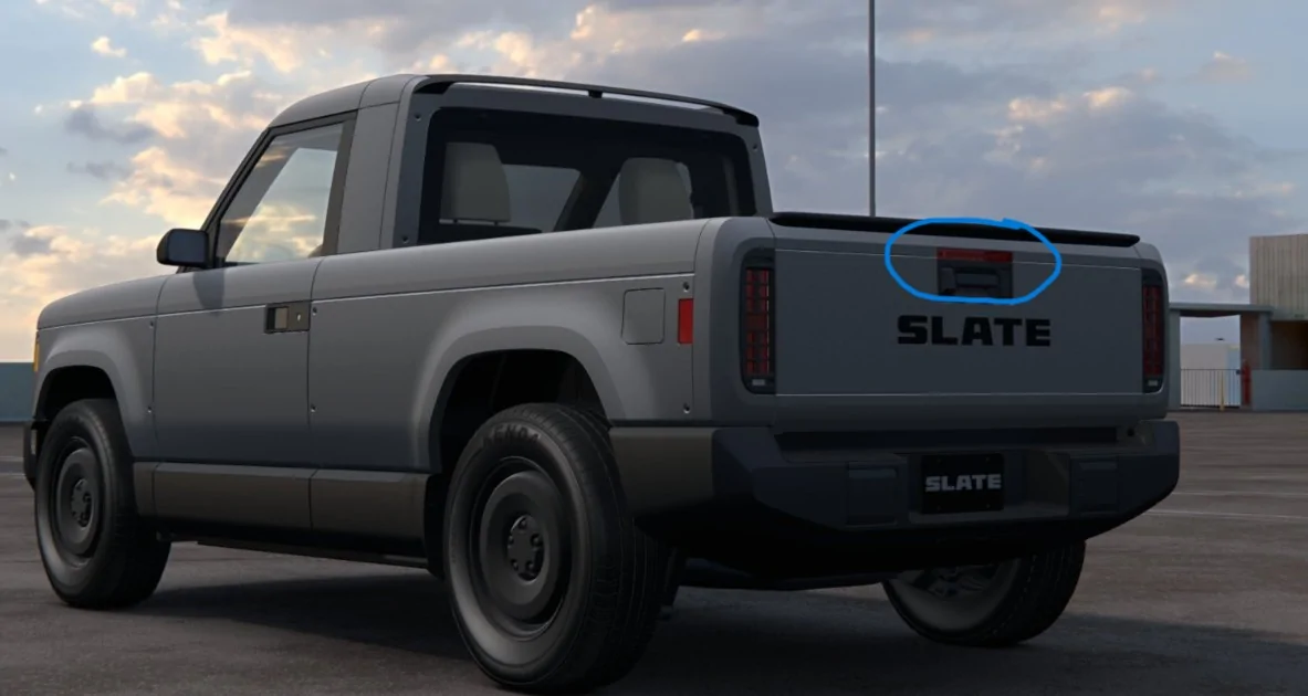 Slate Auto Pickup Truck New pics show updated center console, new speaker (radio?) dashboard panel, carrying plywood with tailgate up screenshot.456a