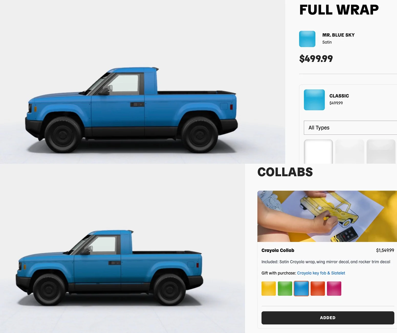 Slate Auto Pickup Truck SLATE x Crayola partnership - Wrap Colors, Slatelets, Decals crayola