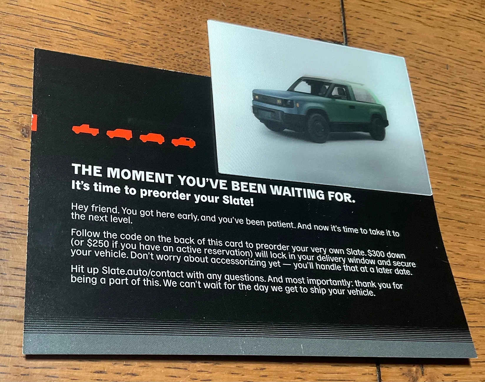 Slate Auto Pickup Truck 3D Hologram mailer.  Did they lose my preorder? IMG_5505