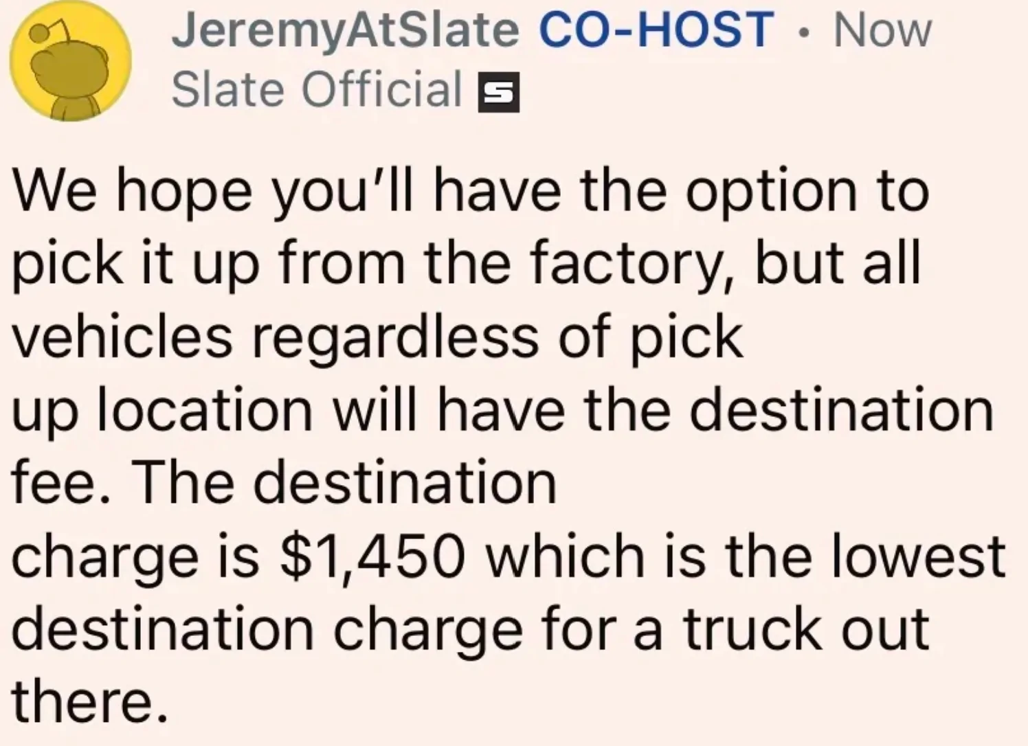 Slate Auto Pickup Truck Anyone else planning road trip in 150m hops, from factory delivery? 1784079379763-dh