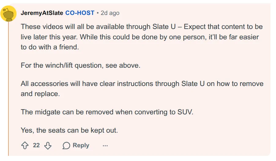 Slate Auto Pickup Truck pricing, demand next year, not sure about ordering Slate_Seats_Kept_Out