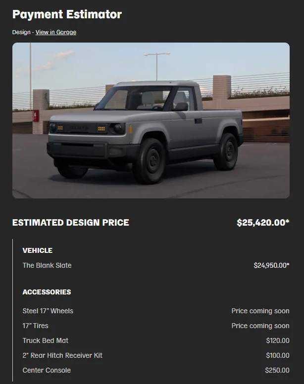 Slate Auto Pickup Truck Payment Estimator Added to Slate Site Screenshot 2026-07-20 143831