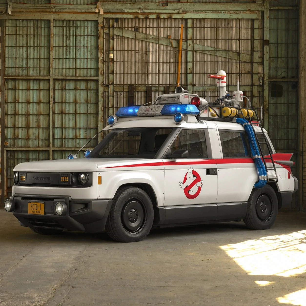 Slate Auto Pickup Truck AI Builds - Post Yours Retro-futuristic Ecto-1 in warehous