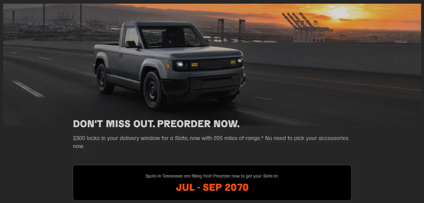 Slate Auto Pickup Truck Slate Preorders Tracking List & Stats 📊 2070