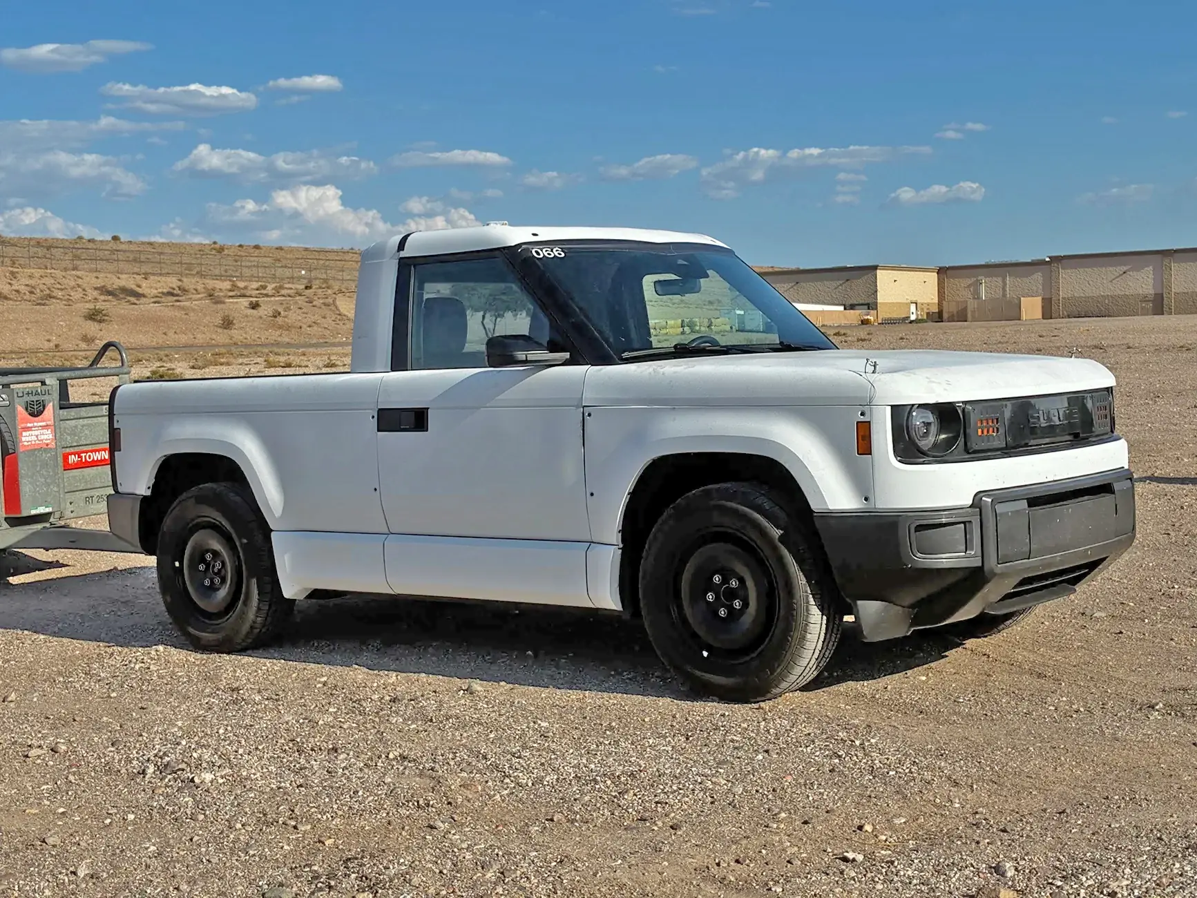 Slate Auto Pickup Truck White Slate towing U-Haul trailer (hot weather testing photos)! Mater's had a rough life . slate-truck-tow-uhaul-trailer-test-5