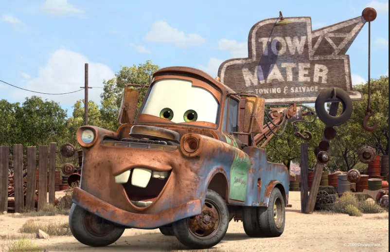 Slate Auto Pickup Truck White Slate towing U-Haul trailer (hot weather testing photos)! Mater's had a rough life . Tow_Mater