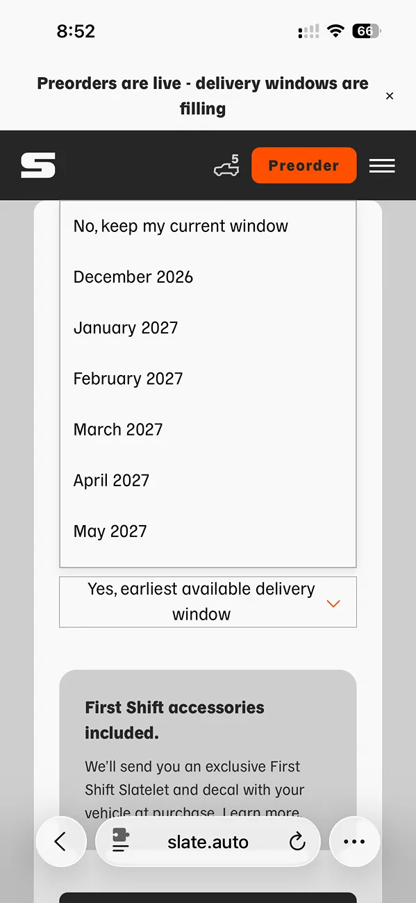 Slate Auto Pickup Truck You can now choose your delivery date window! 🪟 IMG_3623