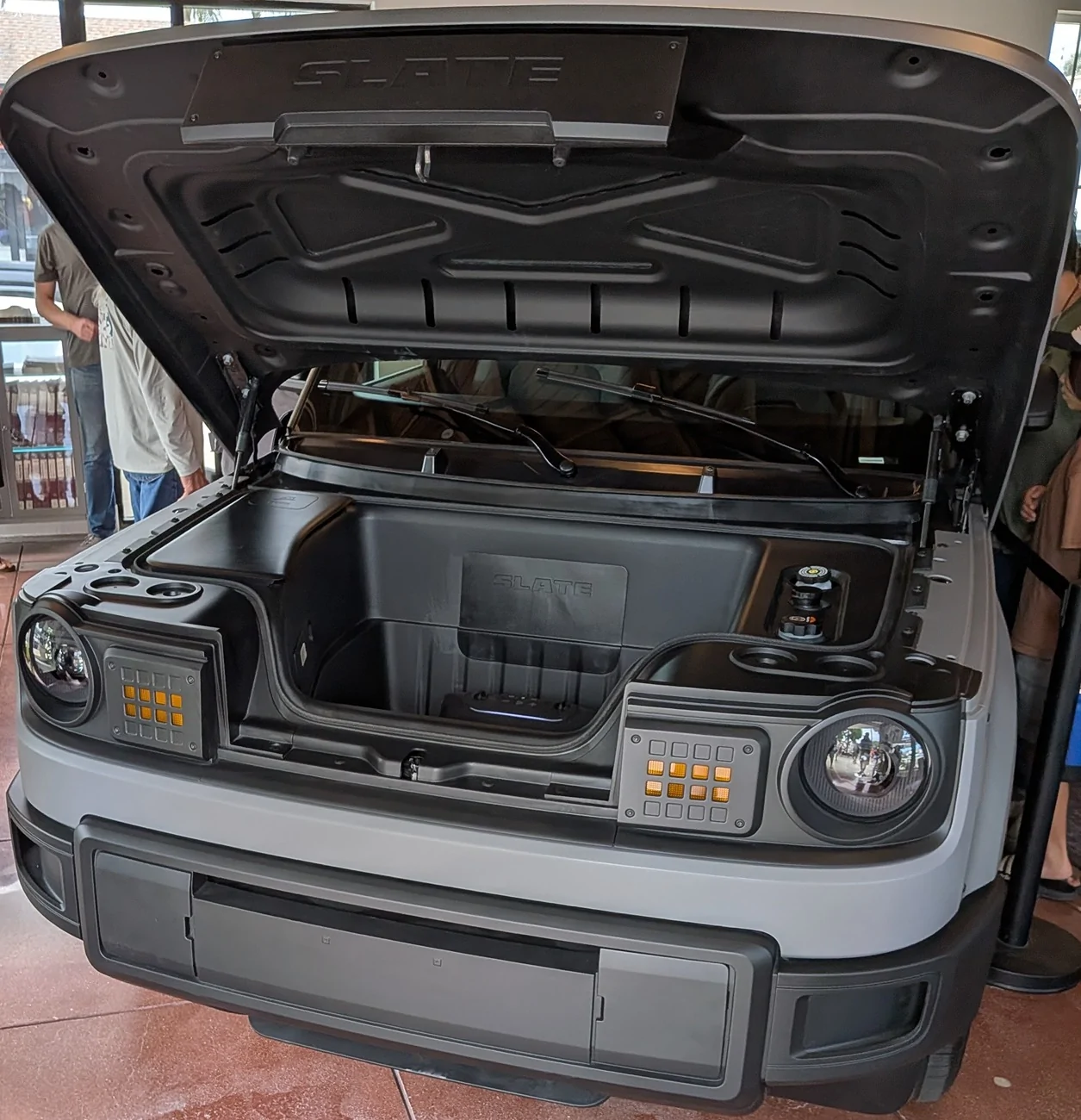Slate Auto Pickup Truck Frunk Dimensions Measurements, Stereo & Speakers Quality (Sound Video), Impressions & Photos from Slate Huntington Beach Event on August 1 PXL_20260801_173647145.MP