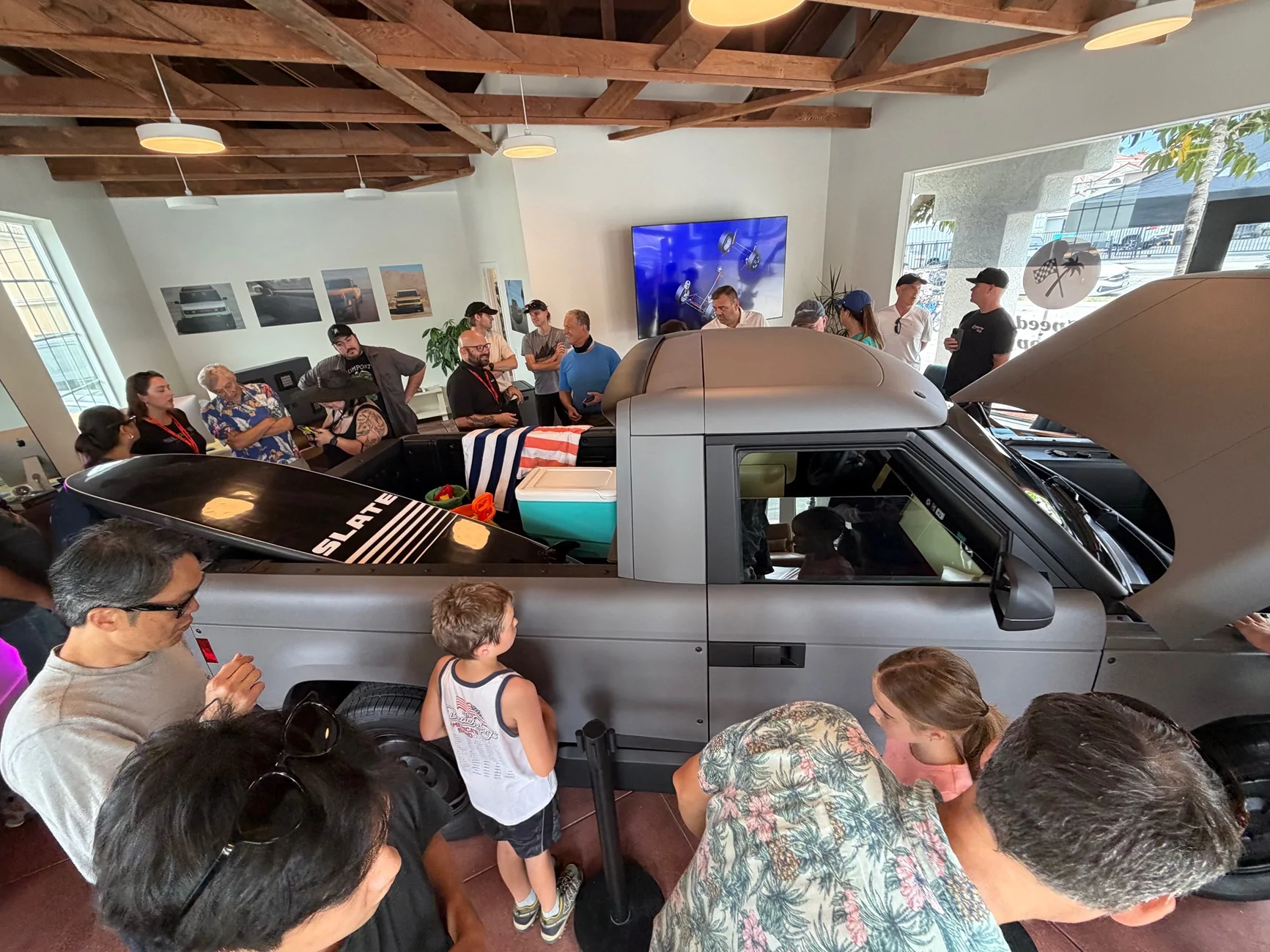 Slate Auto Pickup Truck Frunk Dimensions Measurements, Stereo & Speakers Quality (Sound Video), Impressions & Photos from Slate Huntington Beach Event on August 1 IMG_4388