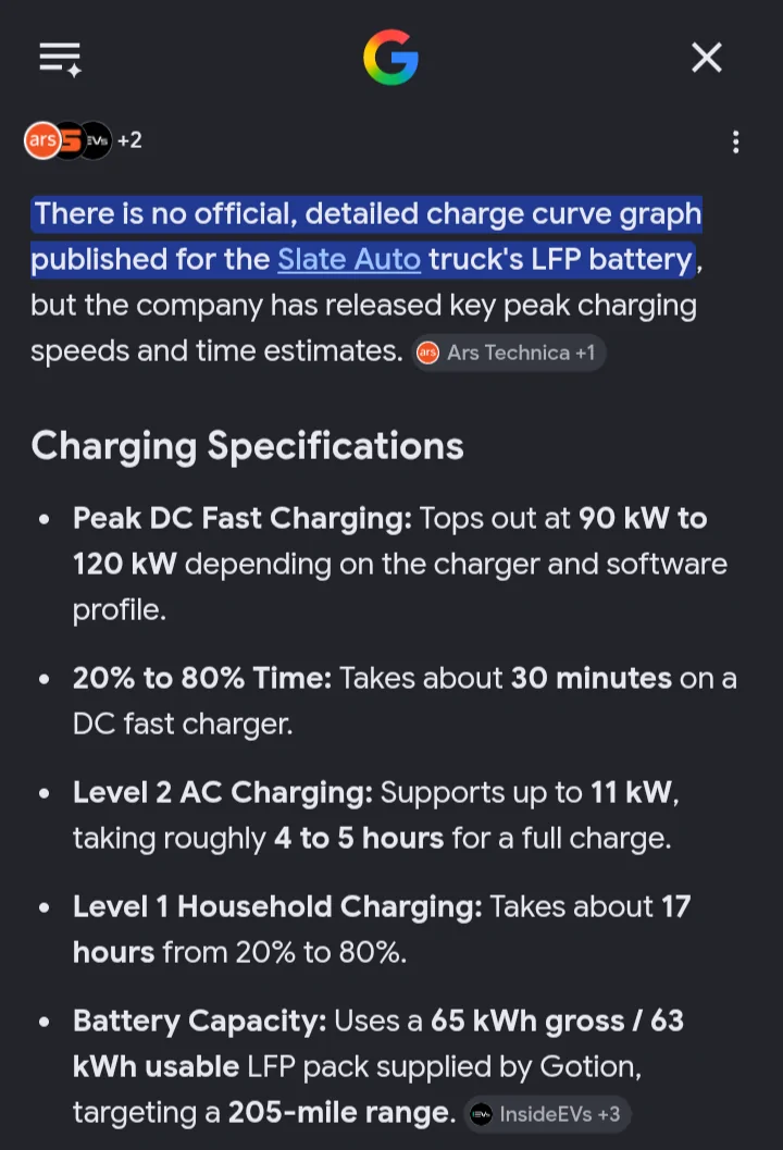 Slate Auto Pickup Truck Charge Curves, batteries and South Dakota dreaming. Screenshot_20260803-081904