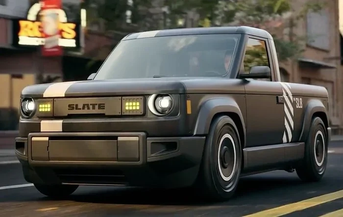 Lowered Slate pickup truck in motion - animated preview video