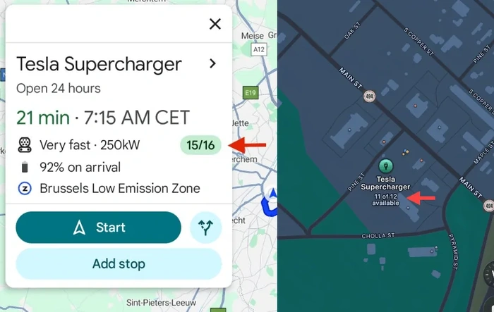 Google Maps + Apple Maps now show live Tesla Supercharger availability
