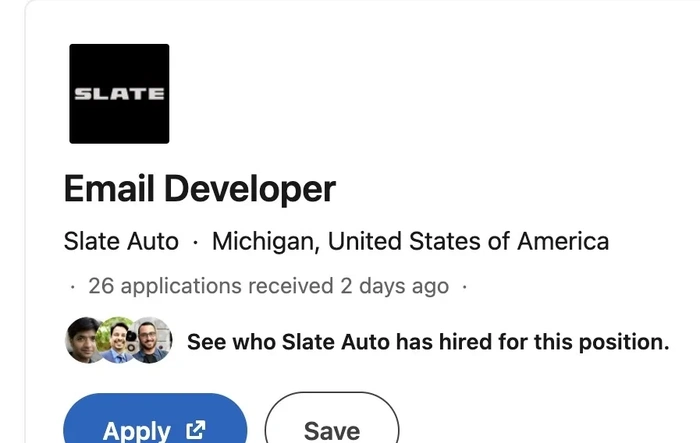 Slate Auto hiring email developers