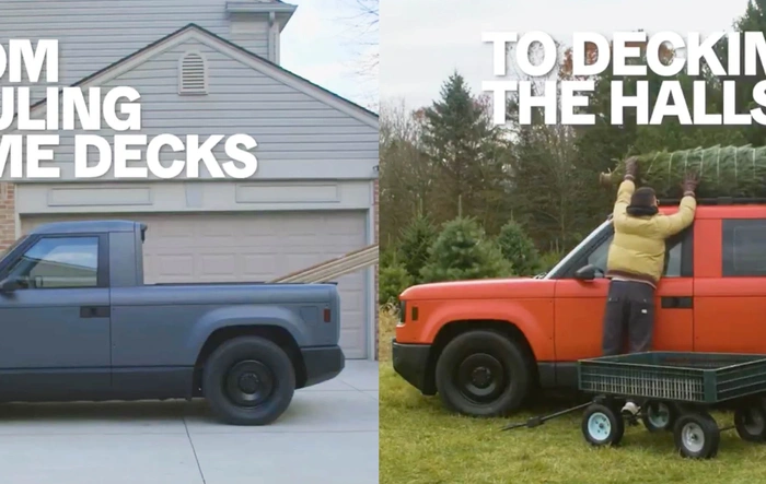 More carry More merry: wood in pickup bed, tree on SUV roof top